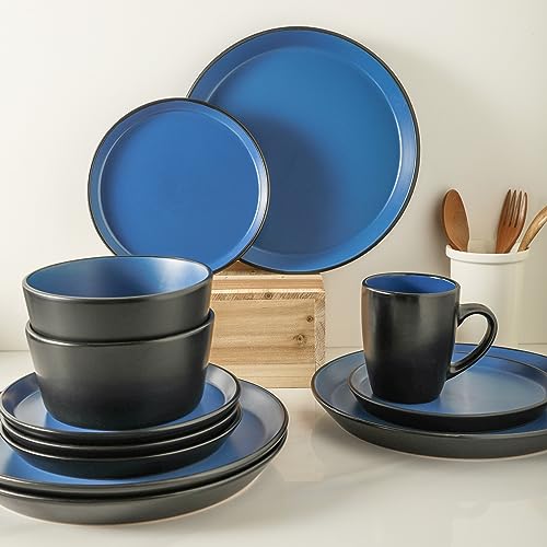 Stone Lain Albie 16-Piece Dinnerware Set Stoneware, Blue and Black - 16 Piece - Service for 4 - Blue and Black