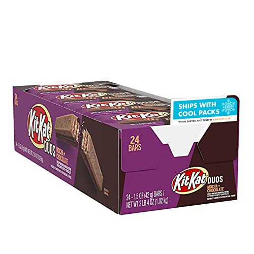 KIT KAT DUOS Mocha Flavored Creme, Chocolate and Coffee Bits, Bulk, Individually Wrapped Wafer Candy Bars, 1.5 oz (24 Count)