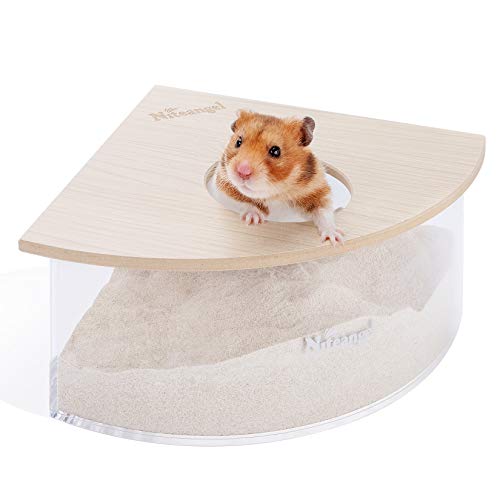 Niteangel Animal Sand-Bath Box: - Acrylic Critter's Sand Bath Shower Room & Digging Sand Container for Hamsters Mice Lemming Gerbils or Other Small Pets (Triangle, Burlywood) - Triangle - Burlywood