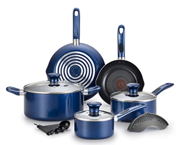 T-fal Excite ProGlide Nonstick Thermo-Spot Heat Indicator Dishwasher Oven Safe Cookware Set, 14-Piece, Blue - Blue - Cookware Set