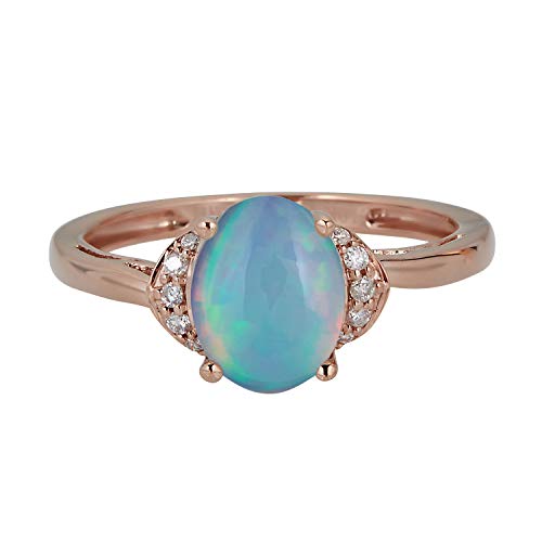Gin and Grace 10K Rose Gold Natural Australian Opal Ring with Real Diamonds for women | Ethically, authentically & organically sourced (Oval) shaped opal hand-crafted jewelry for her | Opal Ring for women - 7