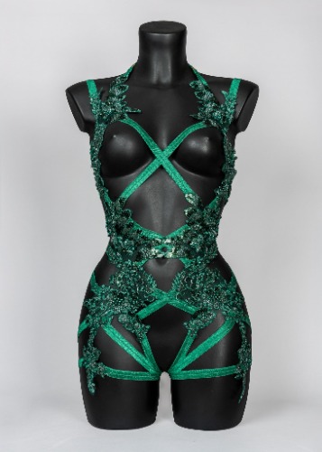 POISON IVY - Green Beaded Lace Forest Bodycage | UK 6-8/US 2-4