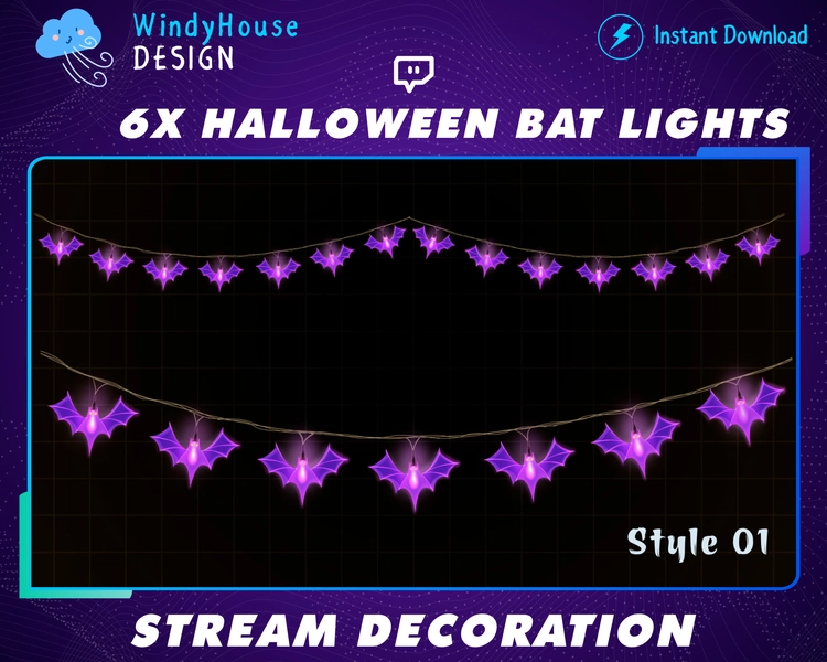6x Animated Stream Decoration Halloween Bat Light, Spooky Theme, Kawaii Twitch Overlay, Twinkle Light, Add-on your Stream
