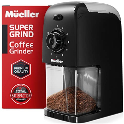 Mueller SuperGrind Burr Coffee Grinder Electric with Removable Burr Grinder Part - 12 Cups of Coffee, 17 Grind Settings with 5,8oz/164g Coffee Bean Hopper Capacity, Matte Black - Black