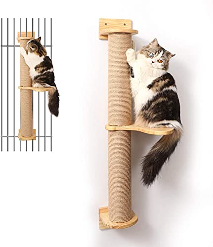FUKUMARU Cat Activity Tree with Scratching Posts, Wall Mounted Jute Scratcher Pine Hammock (Cat Activity Tree-Updated)
