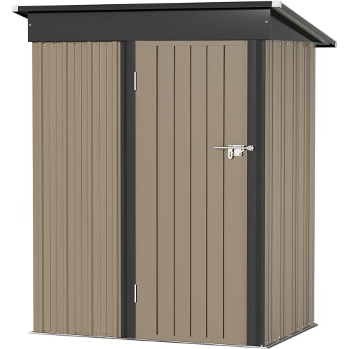 Greesum Metal Outdoor Storage Shed 5FT x 3FT, Steel Utility Tool Shed Storage House with Door & Lock, for Backyard Garden Patio Lawn (5' x 3'), Brown - 5' x 3'