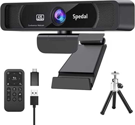 Spedal 4K UHD Webcam with Built-in AI Noise Reduction Dual Microphones,120° Wide Angle Zoomable Webcam with Remote and Software Control for Conferencing/Streaming/Online Teaching/Video Calling - 4k webcam