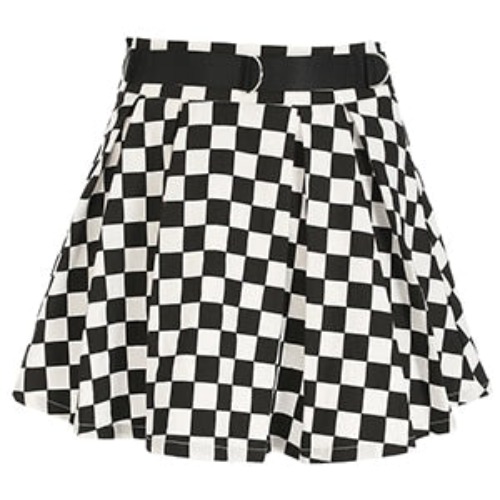 'Domino' Black and White Grunge Check Skirt - Black and White / S