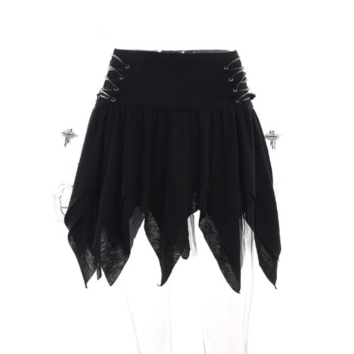 'Newbreed' Black Grunge A-Line Hem Mini Skirt - black / S