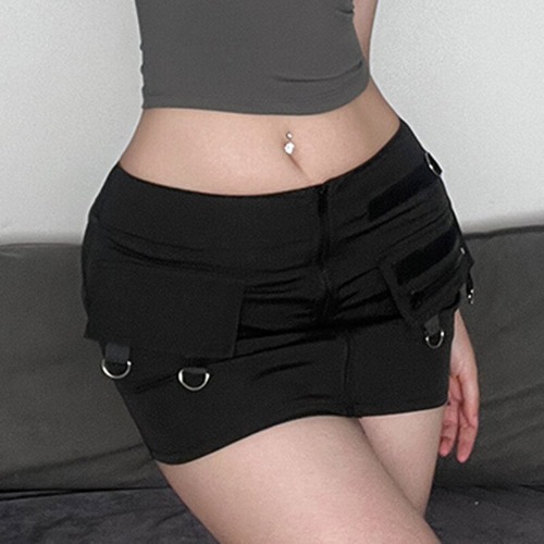 'Here we go' Black Goth Low Rise Mini Skirt - Black / S
