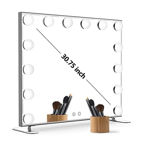 Nitin Lighted Vanity Mirror with Touch Control Design, Hollywood Makeup Mirrors with Lights, Tabletop or Wall Mounted Vanity Mirrors (Silver)