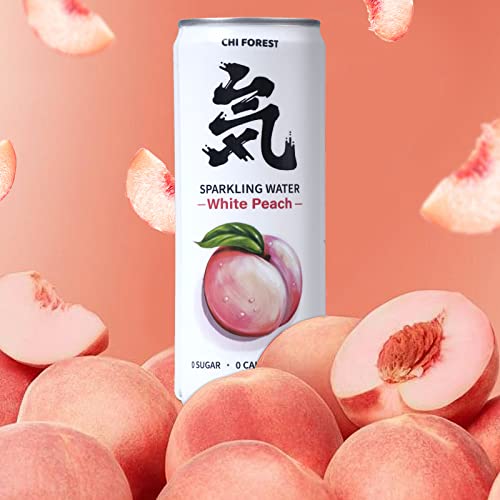 CHI FOREST White Peach Sparkling Water 24 Cans, Flavored Sparkling Water, 0 Sugar and 0 Calorie Bubbly Water, Refreshing Carbonated Water, Perfect for Party, Exercise or Work, 11.16 Fl oz, Pack of 24 - White Peach