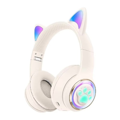 Paw Print Cat Ear Gaming Headphones - White