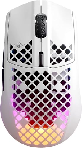 SteelSeries Aerox 3 Wireless - Holey RGB Gaming Mouse - Ultra-lightweight Water Resistant Design - 18K DPI TrueMove Air Optical Sensor -Snow - Snow - Wireless - Aerox 3