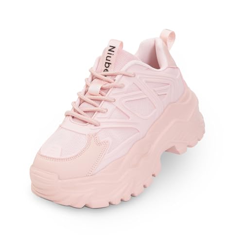 Niluber Chunky Sneakers for Women Platform White Mesh Dad Walking Shoes Comfortable Breathable Casual Fashion Running Shoes - 10 - Pink