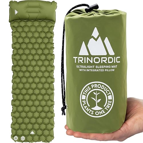 TRINORDIC Ultralight Inflatable Camping Mat - With Integrated Pillow – Lightweight (0.55kg) and Compact Outdoor Sleeping Mat for Hiking and Bikepacking