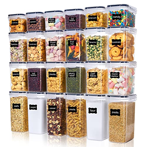 Vtopmart Set of 24 Airtight Food Storage Containers & Kitchen Storage Containers, BPA-Free Plastic Containers for Flour, Sugar and Baking Supplies, with 24 Labels (Black) - EU-SVM02034
