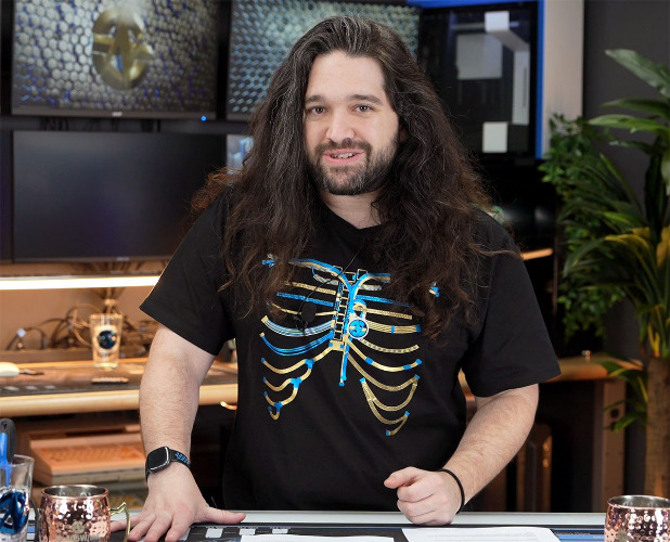 LIMITED EDITION Gold+Blue Foil Cyber Skeleton v2 Cotton T-Shirt with PC Component Design — GamersNexus Official Store