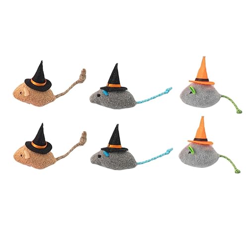 6 Packs Cat Toys Interactive Toy Witch Magic Hat Costume Plush Mouse Shaped Catnip Toys - Magic hat