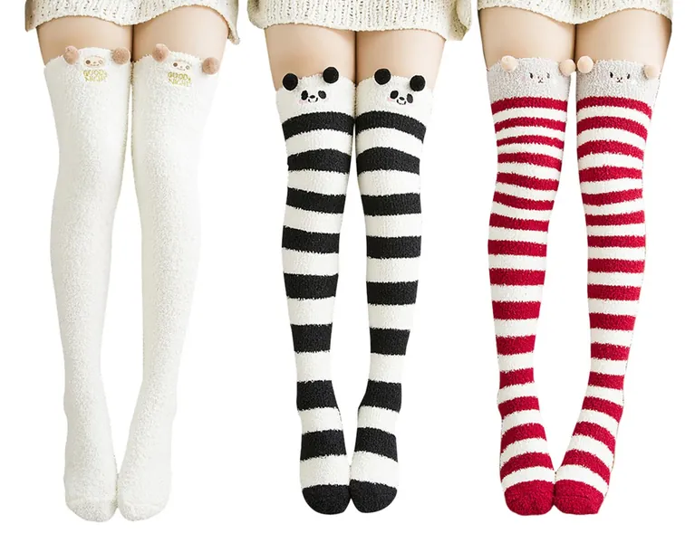 Urban CoCo Women's Cartoon Fuzzy Socks Winter Warm Over Knee High Socks