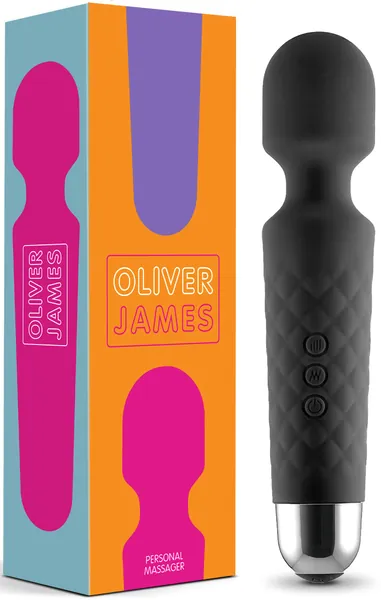 Oliver James Personal Body Massager - Quiet, Waterproof, Powerful, Wireless, Rechargeable Travel Massager - 20 Vibration Patterns & 8 Speeds - Full Body Relaxation and Muscle Tension Relief (Black)