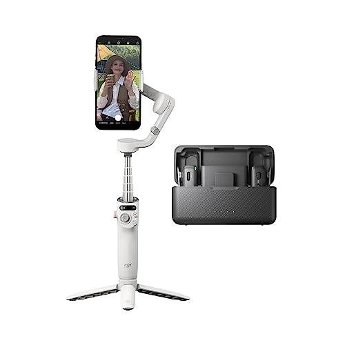 DJI Osmo Mobile 6 Premium Vlogging Combo, 3-Axis Phone Gimbal, Object Tracking, Built-in Extension Rod, Android and iPhone Stabilizer, Platinum Gray, with a DJI Mic (2 TX + 1 RX + Charging Case) - Platinum Gray - + DJI Mic (2 TX + 1 RX + Charging Case)