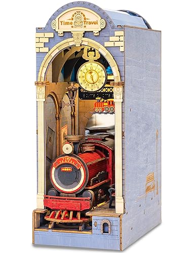 RoWood Book Nook Kit, DIY Booknook Buchstütze Modellbausatz aus Holz - Miniatur Haus mit Licht, 3D Holzpuzzle Bastelset - Bahnsteig der Zeit