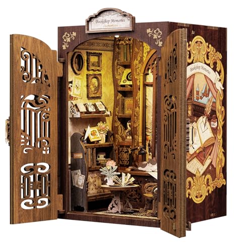 CUTEBEE Book Nook Kit - DIY Miniature House,Puppenhaus Miniatur Haus Selber Baue Bausatz mit Staubschutzhülle und LED-Licht,Booknook Library Modellbausätze für Erwachsene zu Bauen (Bookshop Memories) - C Bookshop Memories