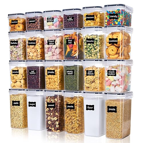 Vtopmart Vorratsdosen Set, Müsli Schüttdose & Frischhaltedosen, Kunststoff Vorratsdosen luftdicht, Satz mit 24, 24 Etiketten für Getreide, Mehl, Zucker usw - EU-SVM02034