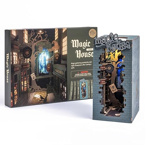 ROWOOD Book Nook Kit Magische Gasse, DIY Booknook Buchstütze Modellbausatz 3D Puzzle aus Holz - Miniatur Haus Kit Book Nook Bastelset mit Licht - Magische Gasse