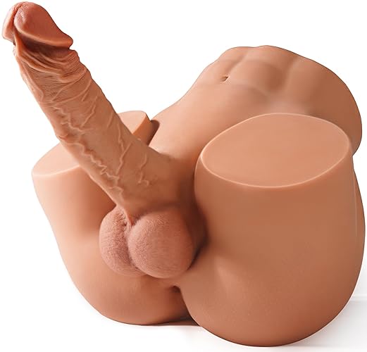 10.8LB Male Sex Doll with Flexible Dildo, Isskis Realistic Sex Dolls 6.8in Huge Cock for Female Masturbation, Tight Anal Butt for Gay Sex Toys, Unisex Masturbator Sex Doll for Women Men Couple Sex Toy - Brown-10.8LB