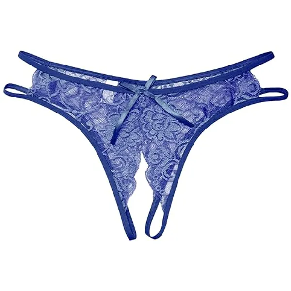 Sexy Panties Underwear Open Low Waist Underpants Crotch Briefs Women's Lace Women's Panties Lingerie - One Size - Blue