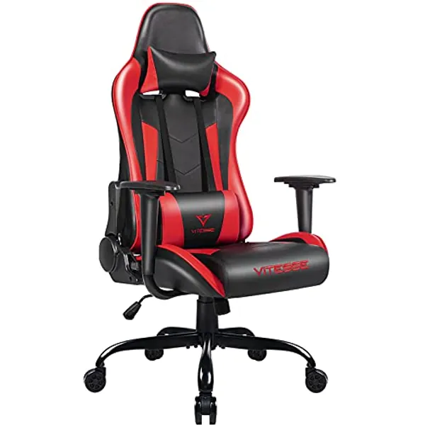 Generic PUKAMI Gaming Chair Ergonomic Racing High Back with Height Adjustable Computer Desk Lumbar Support and Headrest Swivel Office Executive Leather (Red),48*26*22 inch