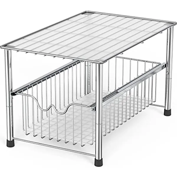 DecoBrothers Stackable Under Sink Organizer with Sliding Basket, Chrome