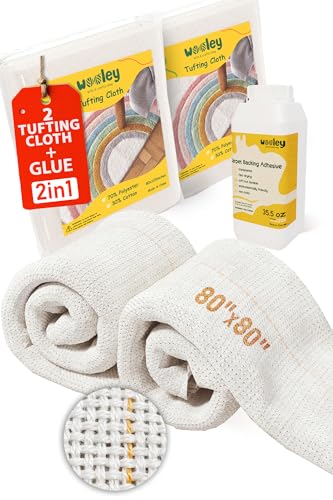 2 Tufting Cloth 80"x80" with Glue for Rug Tufting - Monk Cloth Fabric for Punch Needle Monk Cloth Embroidery Cloth Tufting Kit Rug Making Weavers Cloth Tufting Backing Primary Monks Cloth - (2-Tufting Cloth 80*80 + glue)