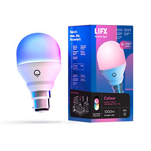 LIFX Colour A60 1000 Lumens [B22 Bayonet Cap], Billions of Colours and Whites, Wi-Fi Smart LED Light Bulb, No bridge required, Compatible with Alexa, Hey Google, HomeKit and Siri - 1 Count (Pack of 1) - B22 - Single