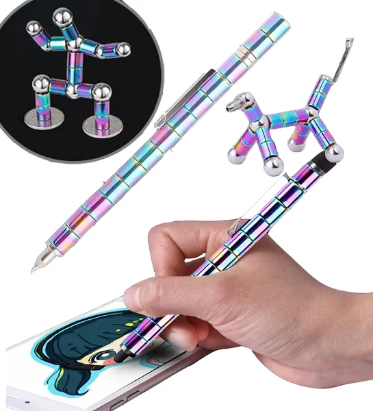 Decompression Magnetic Metal Pen,Toy Pen, Multifunctional Deformable Magnet Writing Pen, Eliminate Pressure Fidget Toy Gift for Kids or Friends (Colour) - Colour
