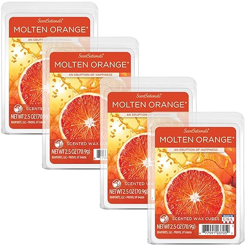 Scentsationals Wax Melts, Wax Cubes Strong Scent - Molten Orange - Long Lasting Scented Wax Melts for Warmer, 10oz (24-Cubes) - Molten Orange
