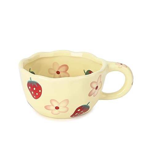 Koythin Ceramic Coffee Mug, Cute Floral Fruit Cup, Couple Mugs 8.5 oz/ 250 ml for Latte Tea Milk, Suitable for Mom on Mother's Day (Strawberry Flowers) - Strawberry Flowers
