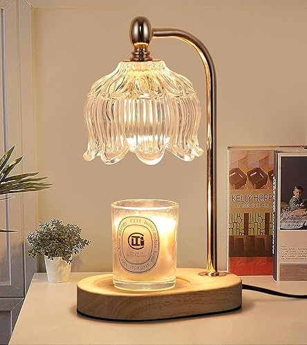 MEIXISUE Candle Warmer Lamp with Timer and Dimmer,Electric Gold Candle Warmer Light Gifts for Women Melt Wax Warmer Lamp with 2 Bulbs for Candle Jars House Warming New Home Decor Bedroom - Flower