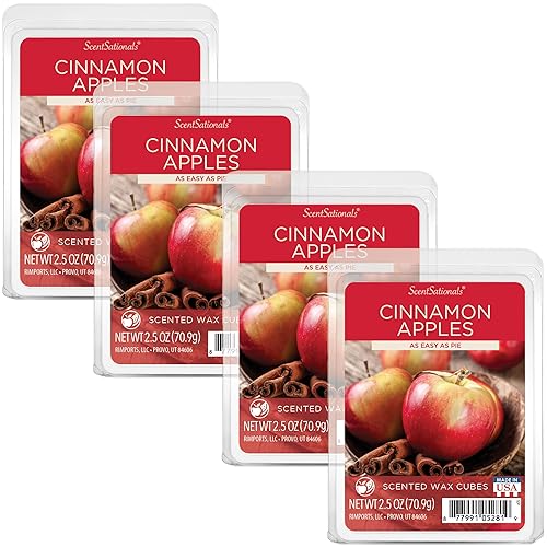 Scentsationals Wax Melts, Wax Cubes Strong Scent - Cinnamon Apples - Long Lasting Scented Wax Melts for Warmer, 10oz (24-Cubes) - Cinnamon Apples
