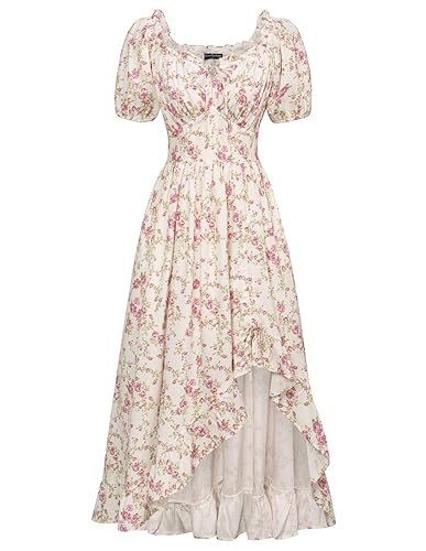 Scarlet Darkness Summer Floral Milkmaid Dress Cottagecore Corset Dress with Pockets - Large - Pink Flower