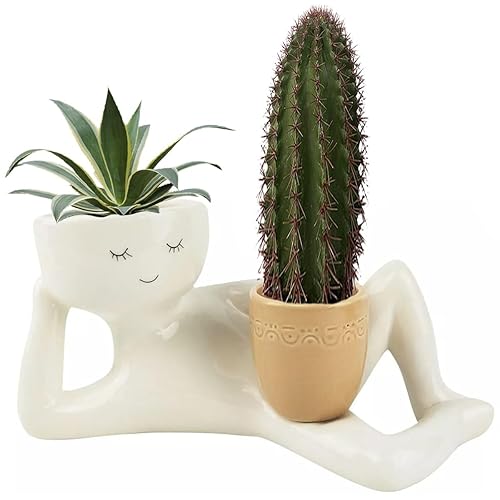 Lazy Guy Planter, Funny Planters Smily Face Planter Pot with Drainage Hole Cute Resin Funny Plant Pots Unique Lying Down Figure Succulent Pots for Succulents Cactus Home Garden Decor