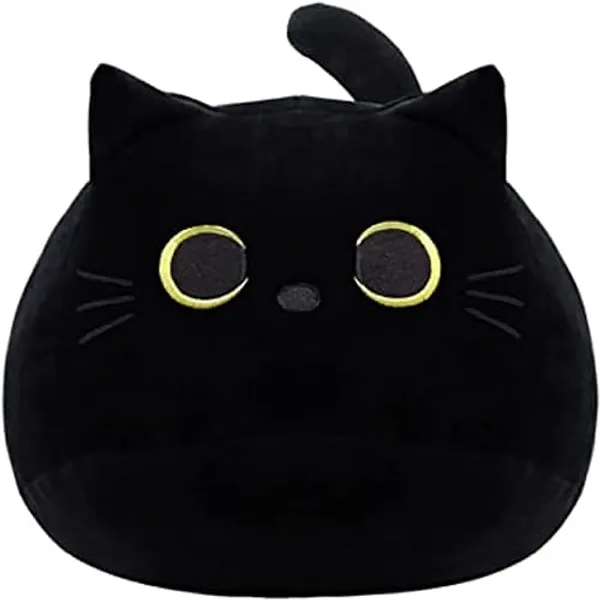 WeBingo Black Cat Plush Toy 16'' Black Cat Pillow, Soft Plush Doll Black Cat Stuffed Animal, 3D Black Cat Plushies Pillow Baby Cute Plush Toys Shape Cat Design Sofa Fat Pillow Gifts for Boys Girls - 16 inches
