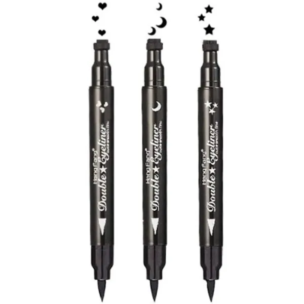 Yuccer 3 Pieces Eyeliner Stamp Set Long-lasting Make Up Liquid Eyeliner Black Pen Moky Eyes Makeup Star Moon Heart Flower Gift for Woman Friend (Star+ Moon+Heart)