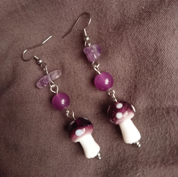 Mushroom earrings - Purple