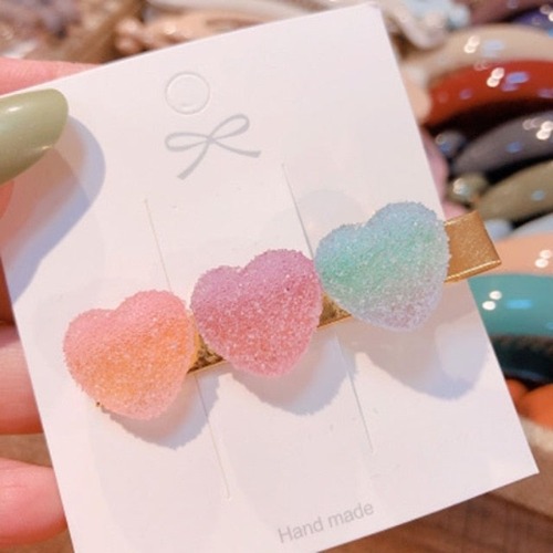 Sugared Valentine Hair Clip - Peach Red Blue