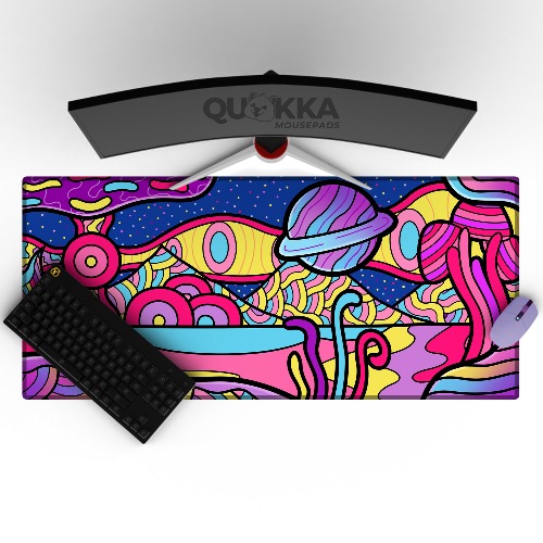 Psychedelic Mushrooms Planet Design Mousepad Deskmat - 60x30cm / 3mm / Colour Stitched