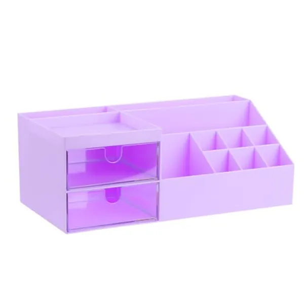 PATIKIL Cosmetic/Makeup Organizer Box, Plastic Mini Desk Storage Makeup Organizer for Office Supplies Cosmetics Bathroom Counter Bedroom, Purple