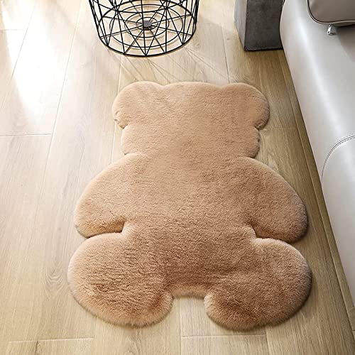 TENNOLA 2.5x3.4Ft Bear Shaped Area Rug Cute Bedroom Rugs Soft Fluffy Faux Rabbit Fur Rug Fuzzy Shaggy Rug Carpet for Kids Teen Girls Room Floor Sofa Living Room - Brown - 2.5*3.4FT